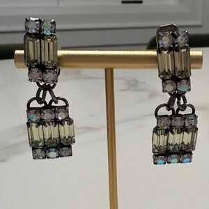 DANNY POLLAK Lemon & Aurora Borealis Clip On Crystal Earrings in Gunmetal